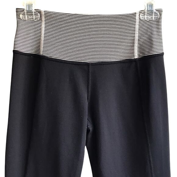 Lululemon Gather and Crow Crops Capris Leggings Size 4 Black Tonka Stripe Cashew - Picture 5 of 15
